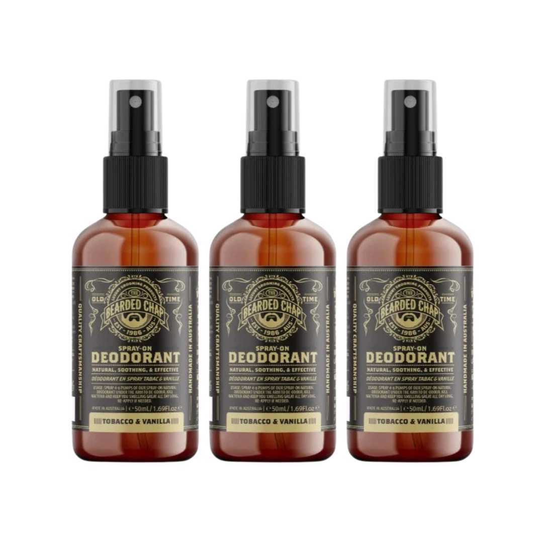 The Bearded Chap Tobacco & Vanilla Spray-On Deodorant Trio