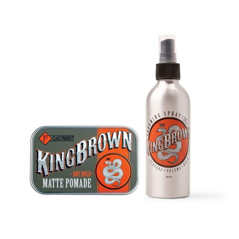 King Brown Matte Pomade & Grooming Spray Duo