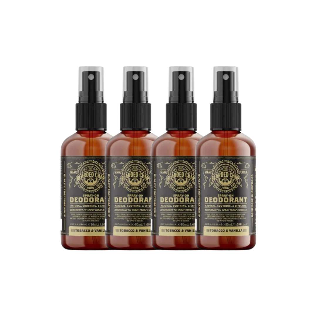 The Bearded Chap Tobacco & Vanilla Spray-On Deodorant Quad