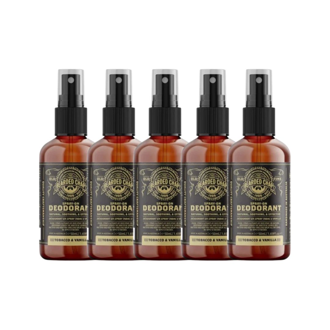 The Bearded Chap Tobacco & Vanilla Spray-On Deodorant Five Pack